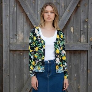 Boston Proper Black Lemon & Green Cardigan